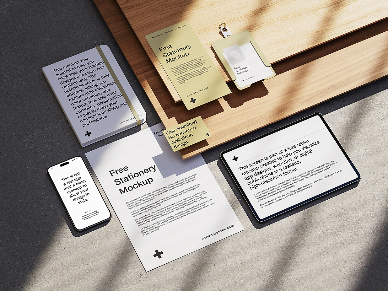 原木风办公文具用品文创VI样机mockup4组插图2