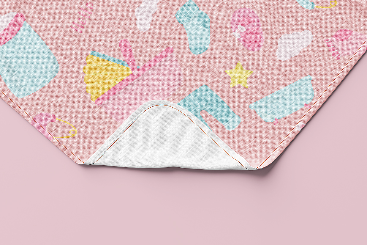 方形婴儿毛毯包巾隔尿垫样机mockup5组插图3