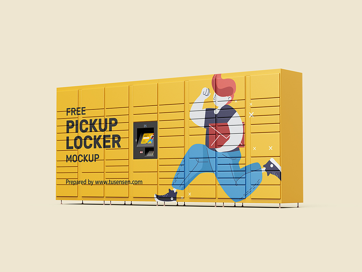 自助存包柜储物柜快递柜广告样机mockup4组插图3