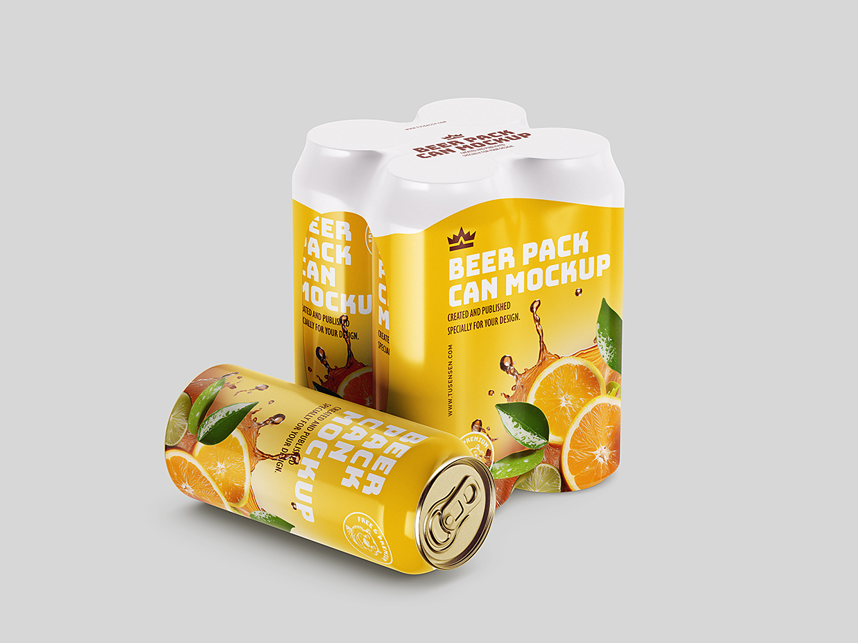 带塑膜包装的易拉罐饮料罐啤酒罐苏打水罐样机mockup4组插图3