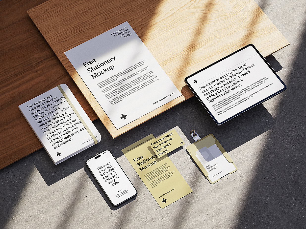 原木风办公文具用品文创VI样机mockup4组插图3