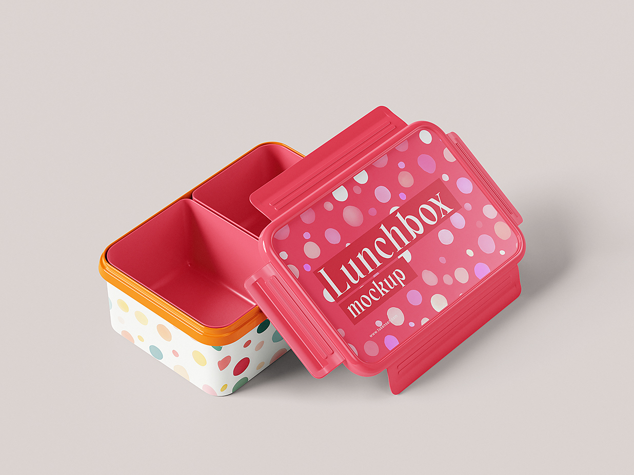 精致的塑料午餐盒便当盒样机mockup5组插图3