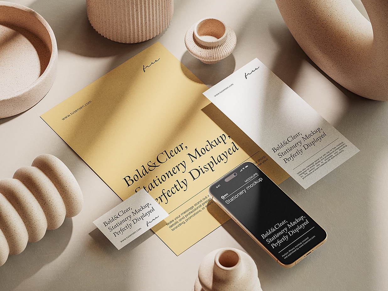 优雅的办公文具用品文创VI样机mockup5组插图4