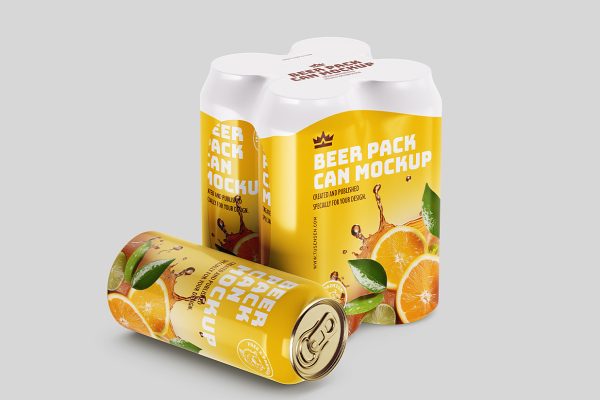 带塑膜包装的易拉罐饮料罐啤酒罐苏打水罐样机mockup4组
