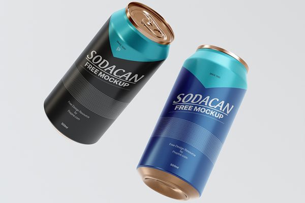 漂浮的易拉罐饮料罐啤酒罐苏打水罐包装样机mockup