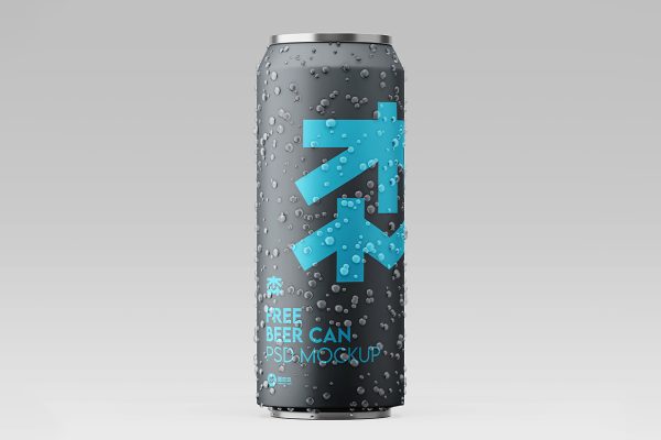 带水滴的易拉罐饮料罐啤酒罐苏打水罐包装样机mockup3组