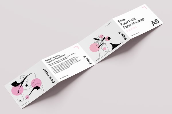 优雅的折页四折页样机mockup5组