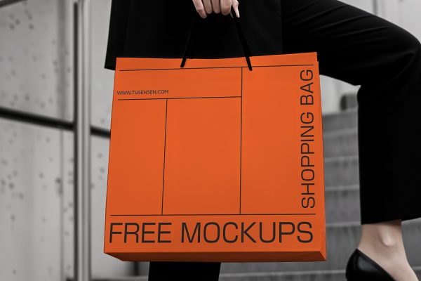 女人手提的购物袋手提袋纸袋样机mockup