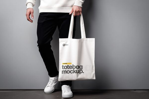 男人手提的帆布包帆布袋样机mockup