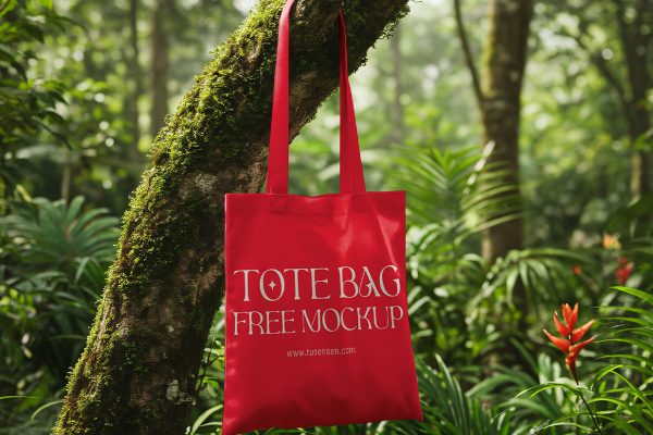 带森林场景的帆布包帆布袋样机mockup