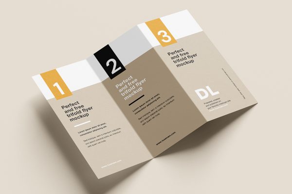 优雅的折页三折页样机mockup7组