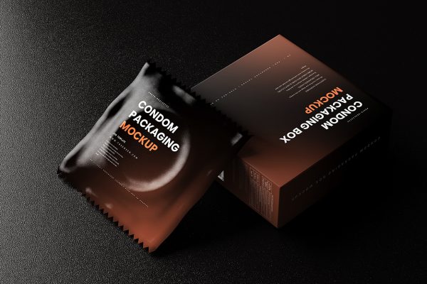 带包装盒的安全套避孕套小袋包装样机mockup7组