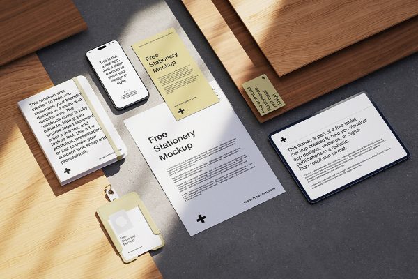 原木风办公文具用品文创VI样机mockup4组