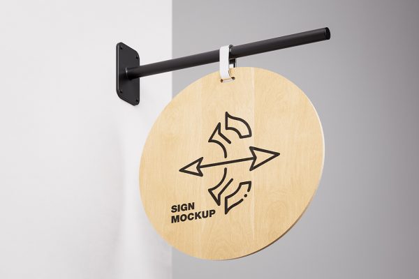 户外圆形木制招牌样机mockup2组