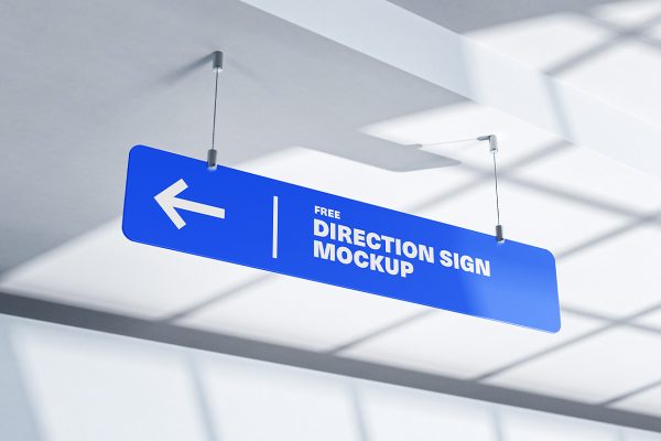 室内悬挂式长条形方向指示牌样机mockup2组