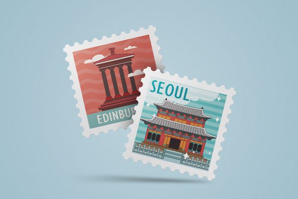 方形邮票样机mockup