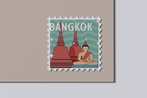 放在信封上的邮票样机mockup4组