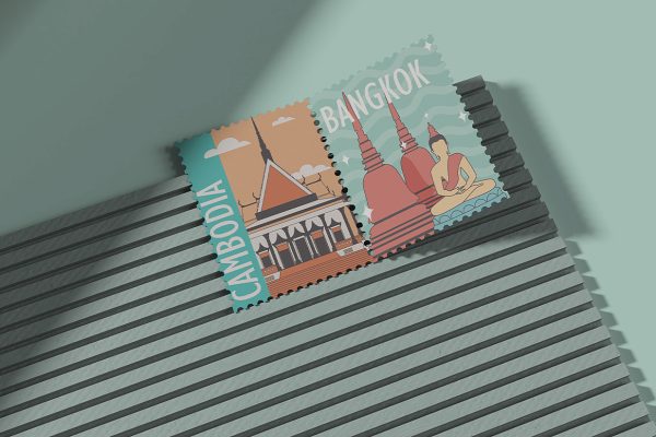带场景的邮票样机mockup5组