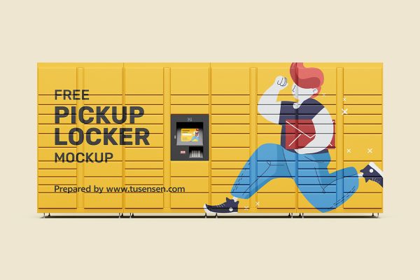 自助存包柜储物柜快递柜广告样机mockup4组
