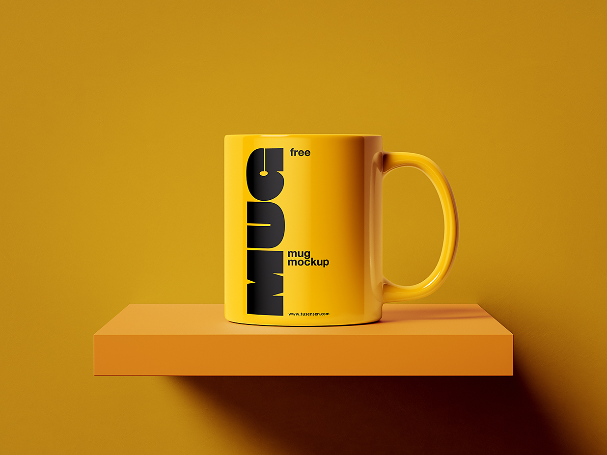 放在架子上的马克杯咖啡杯样机mockup3组插图