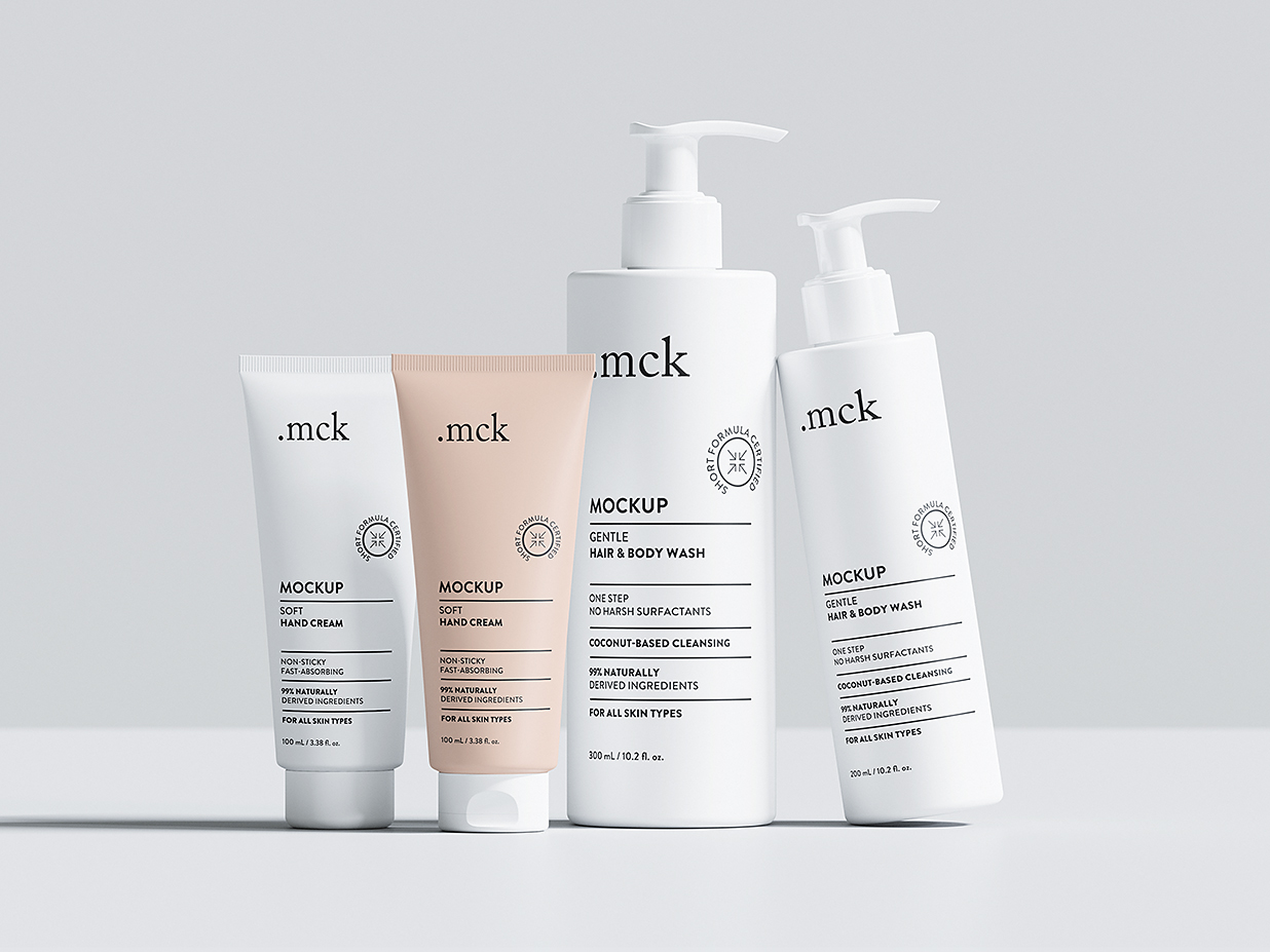 化妆品护肤品套装软膏洗面奶按压泵瓶样机mockup5组插图