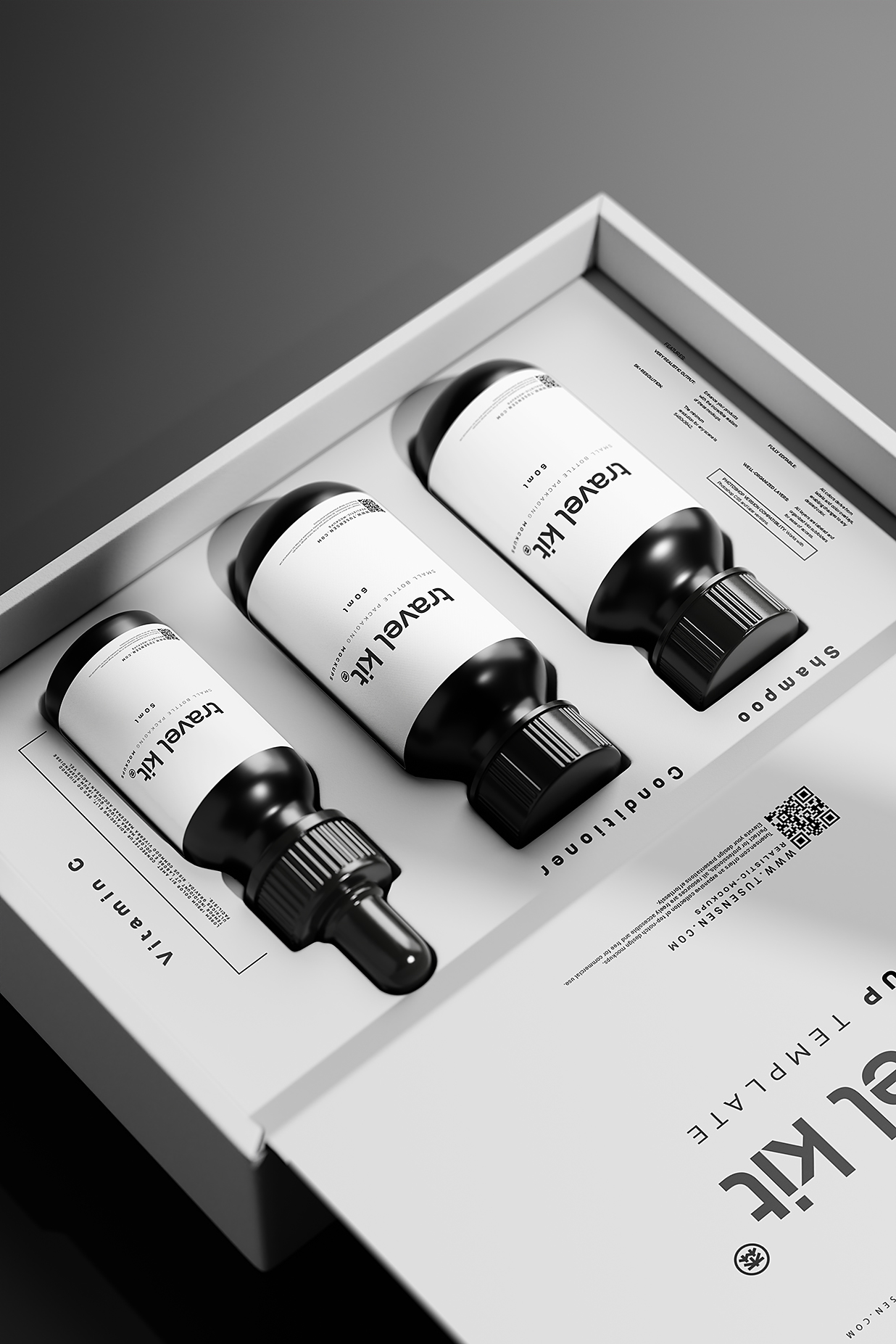 带包装瓶的护肤品旅行套装样机mockup15组插图14