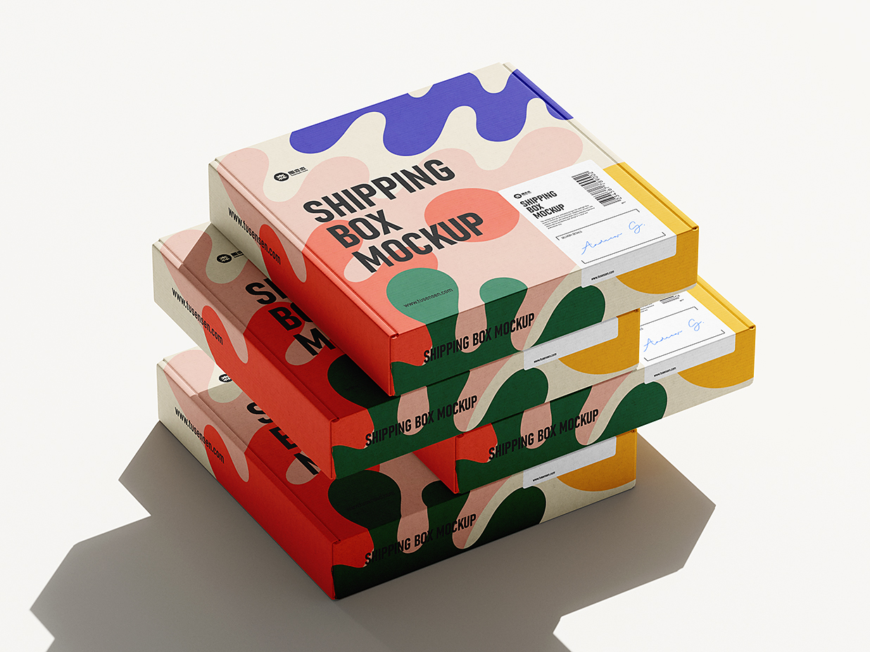 方形瓦楞纸包装盒飞机盒纸盒快递盒样机mockup4组插图1