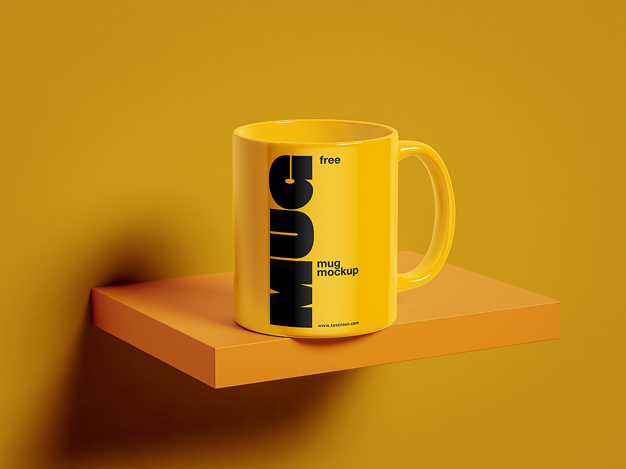 放在架子上的马克杯咖啡杯样机mockup3组插图1