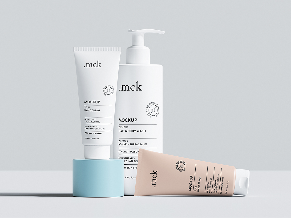 化妆品护肤品套装软膏洗面奶按压泵瓶样机mockup5组插图1