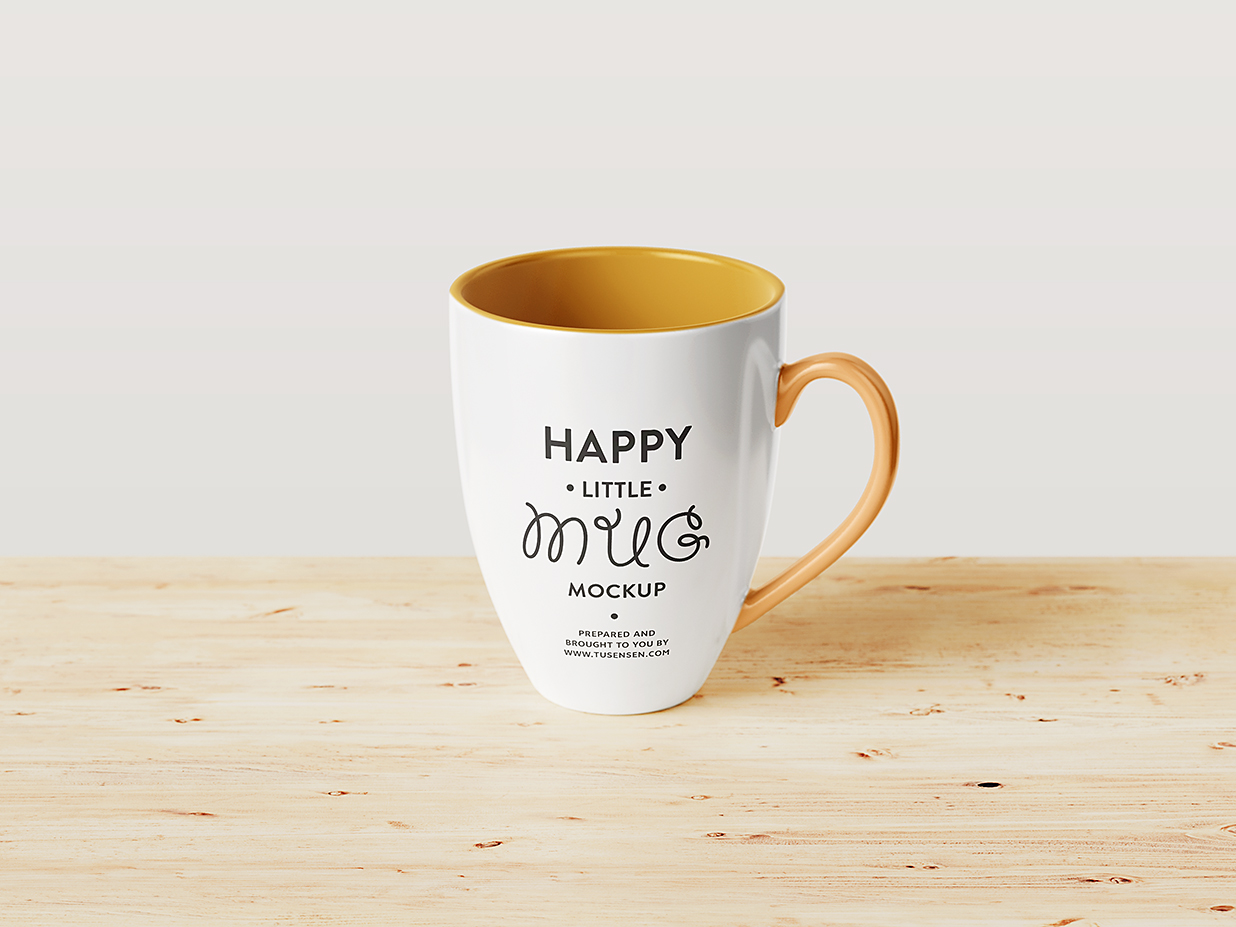 放在木桌上的马克杯咖啡杯样机mockup3组插图1