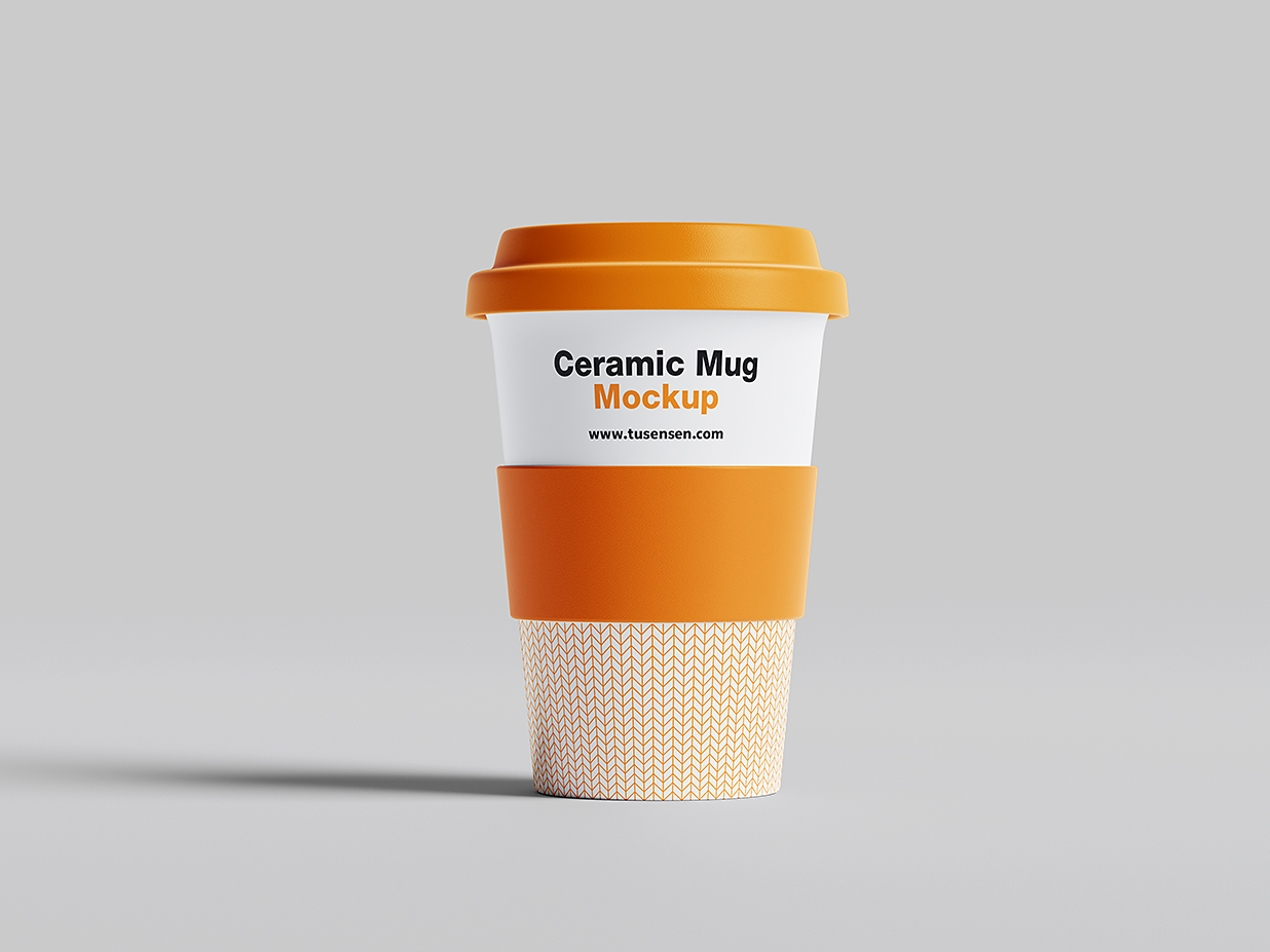 带盖子的马克杯咖啡杯样机mockup5组插图1