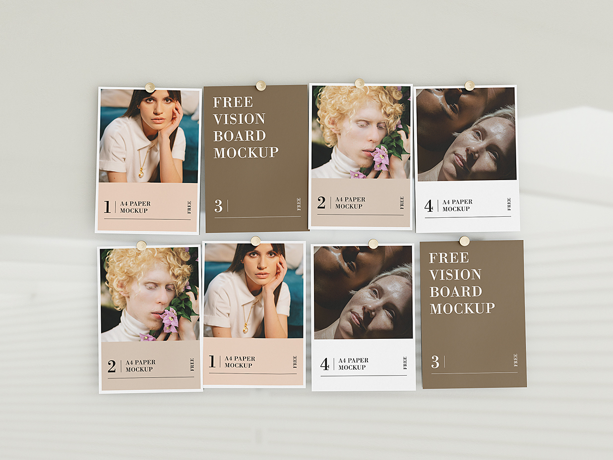 放在墙面上的单张宣传单样机mockup3组插图1
