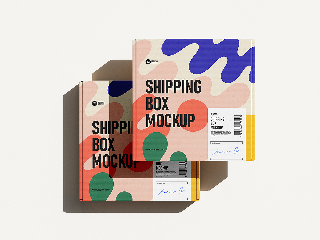 方形瓦楞纸包装盒飞机盒纸盒快递盒样机mockup4组插图2