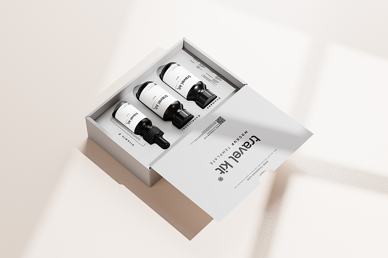 带包装瓶的护肤品旅行套装样机mockup15组插图2