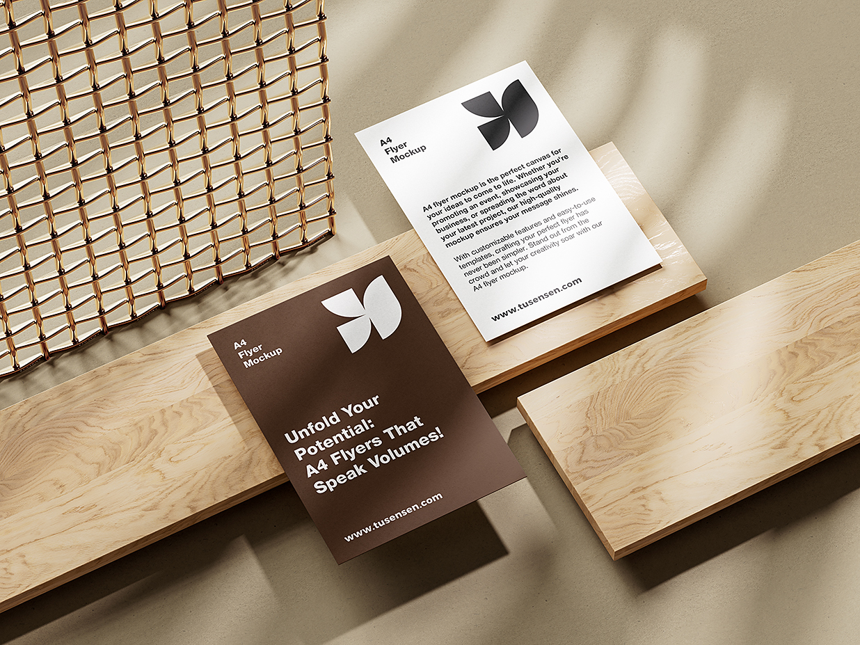 放在木质板上的A4 单张宣传单样机mockup5组插图2