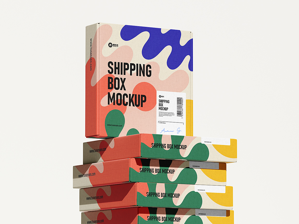 方形瓦楞纸包装盒飞机盒纸盒快递盒样机mockup4组插图3