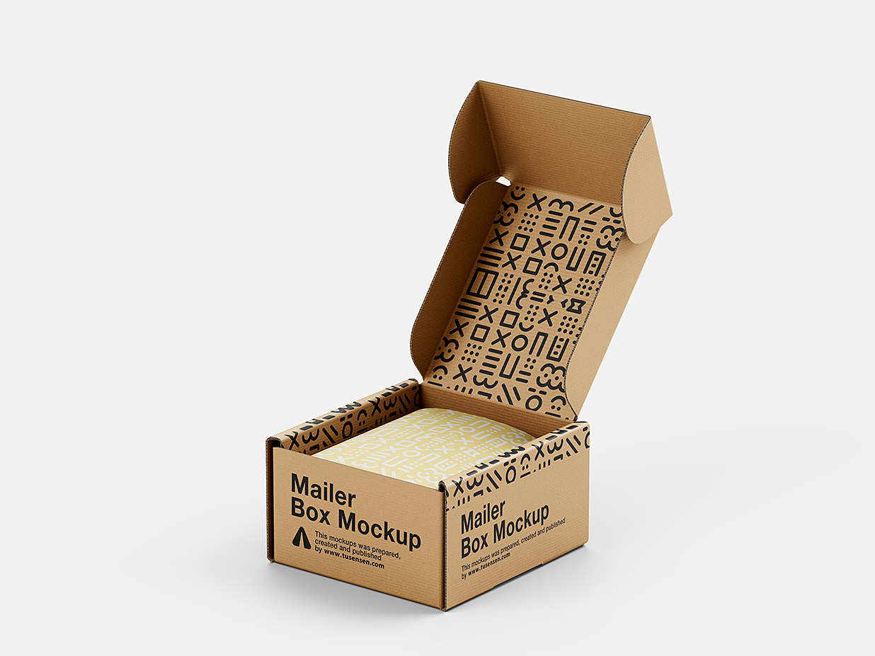 小型飞机盒纸盒包装盒快递盒样机mockup4组插图3