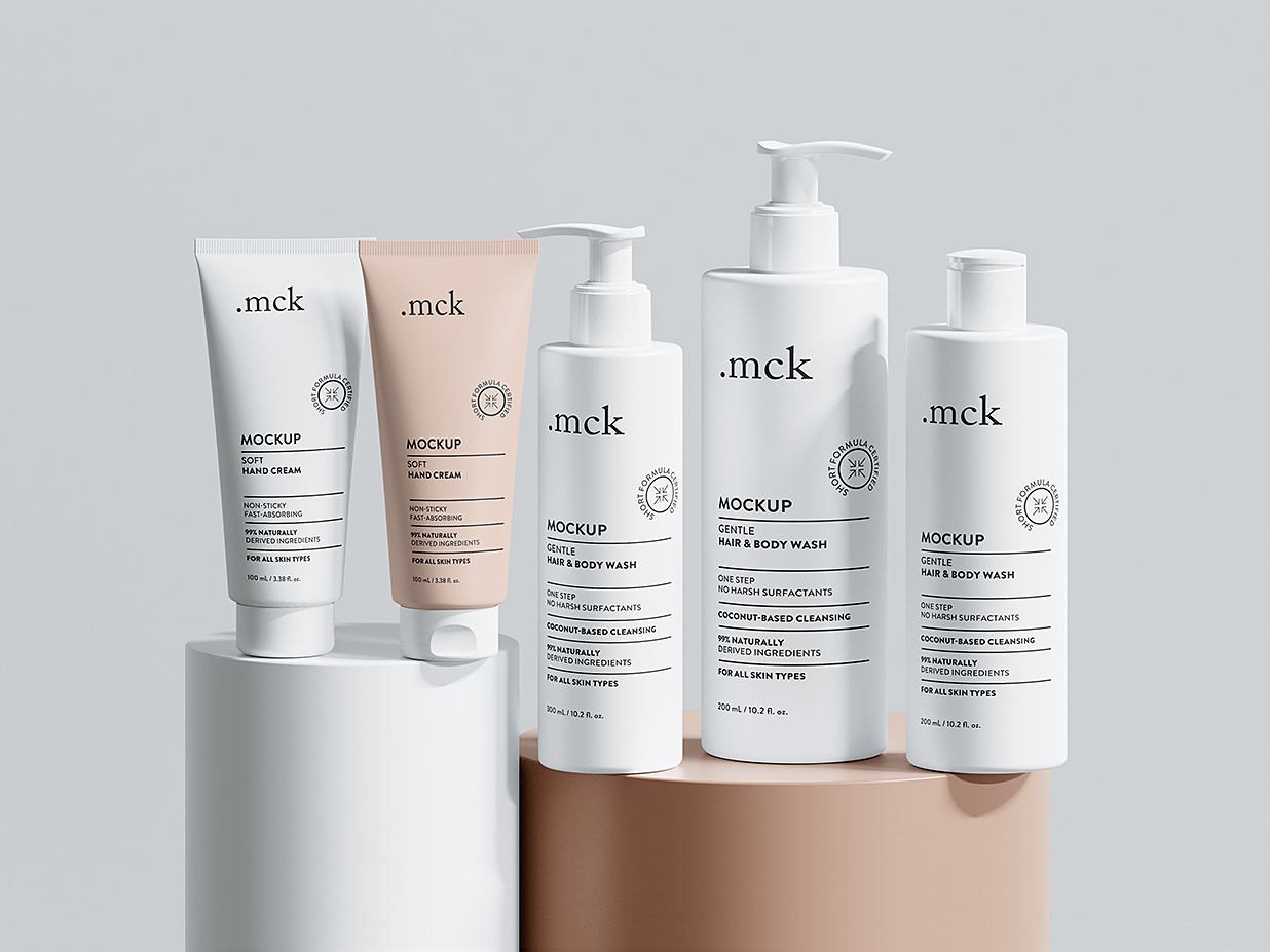 化妆品护肤品套装软膏洗面奶按压泵瓶样机mockup5组插图4