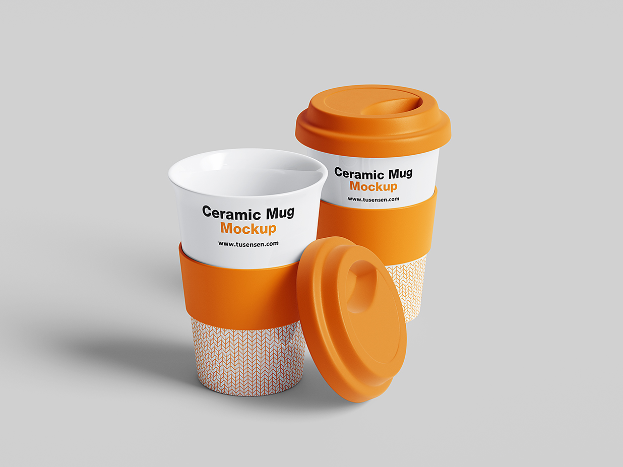 带盖子的马克杯咖啡杯样机mockup5组插图4