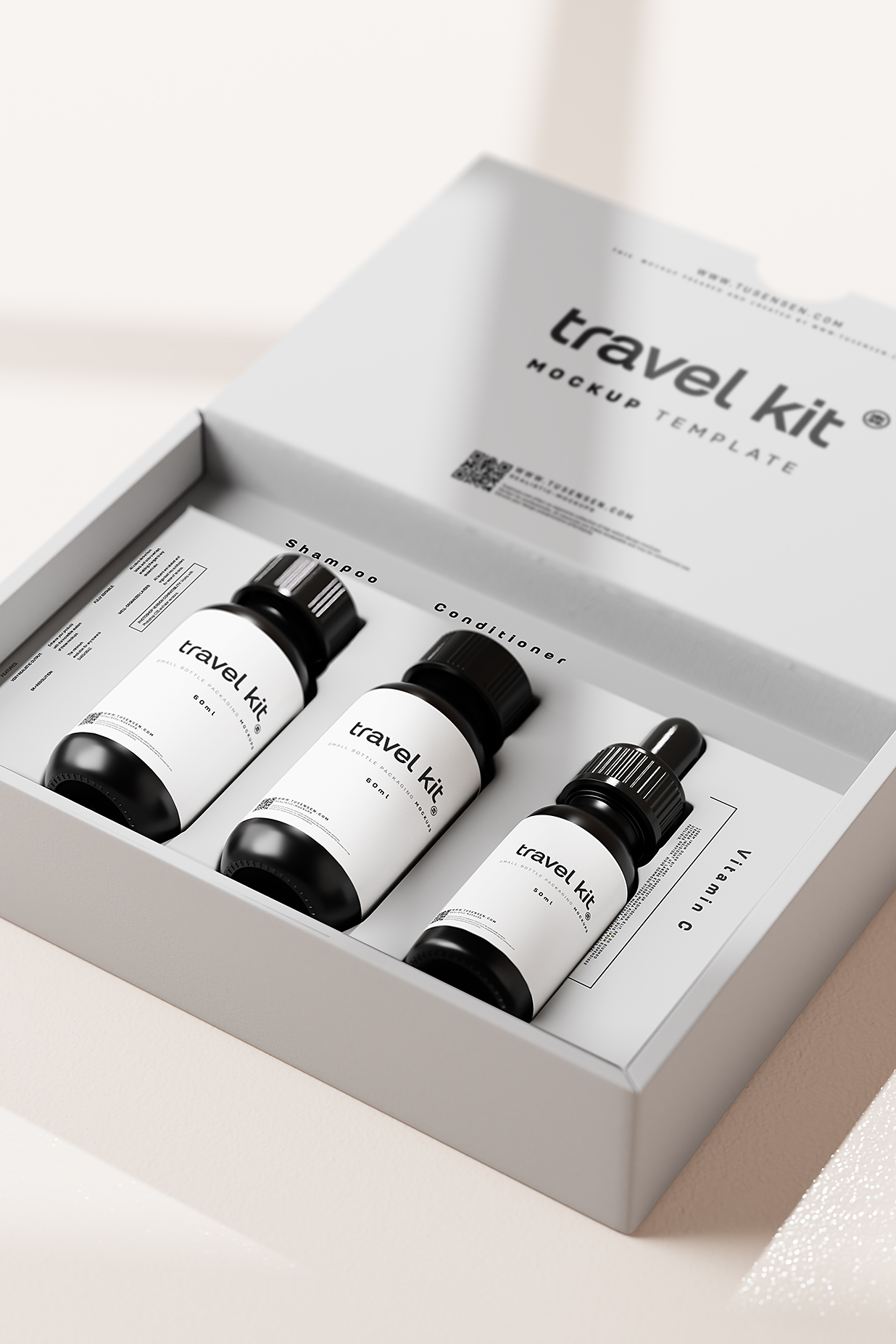 带包装瓶的护肤品旅行套装样机mockup15组插图5