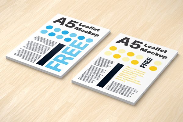 堆叠的A5单张宣传单样机mockup3组