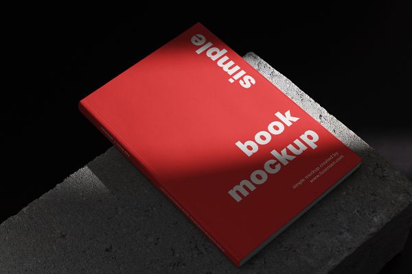 放在混泥土上的软装平装书籍样机mockup