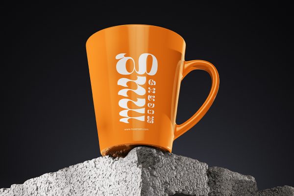 放在混凝土砖上的马克杯咖啡杯样机mockup5组
