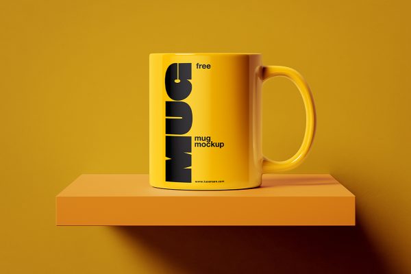 放在架子上的马克杯咖啡杯样机mockup3组