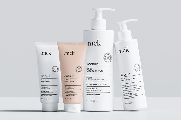 化妆品护肤品套装软膏洗面奶按压泵瓶样机mockup5组