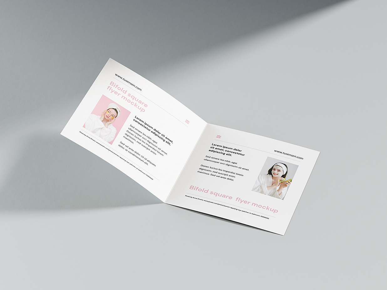 极简方形折页双折页样机mockup5组插图