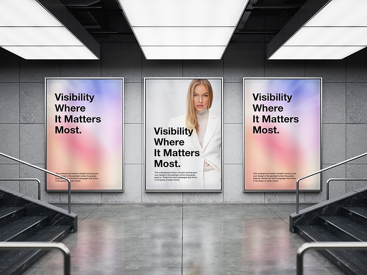 精致的地铁 广告牌海报样机mockup2组插图