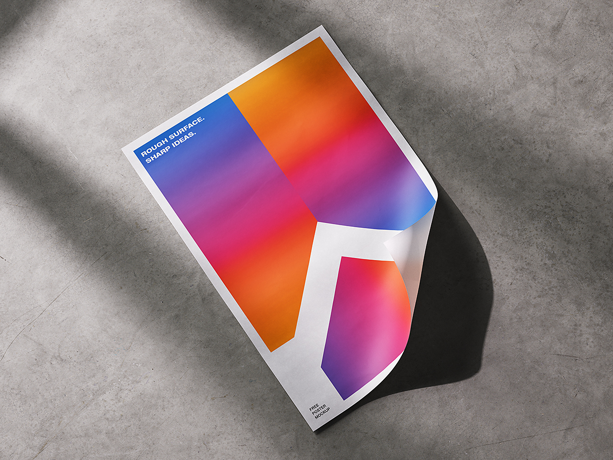 放在混凝土地面的海报样机mockup4组插图