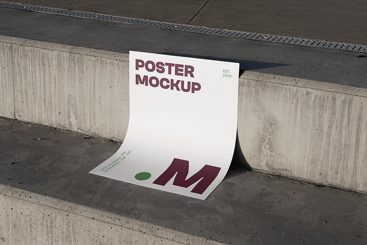混凝土楼梯上的纸张海报样机mockup插图 混凝土楼梯上的纸张海报样机mockup插图
