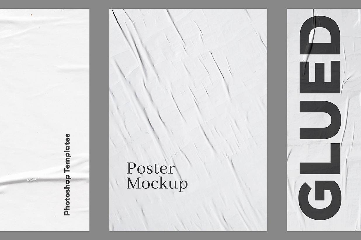 逼真的皱痕胶粘海报样机mockup插图 逼真的皱痕胶粘海报样机mockup插图